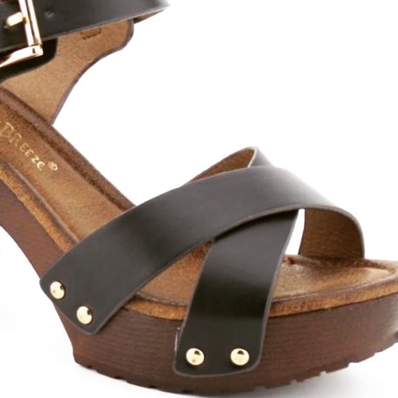 Last One! Retro Black Platform Ankle Strap Heeled Sandal Clog 10 - Picture 2 of 4